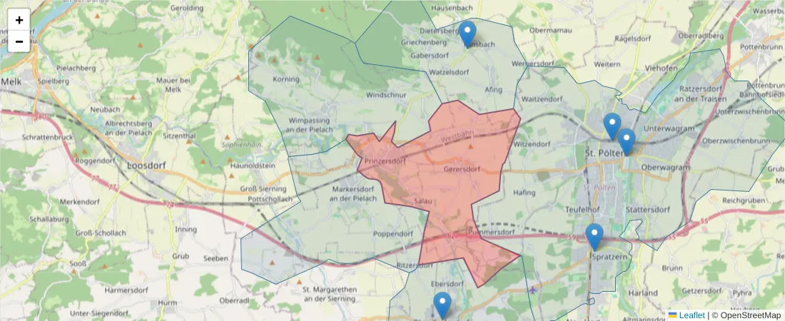 Karte des Postleitzahlen Bereichs  und der umliegenden Postleitzahlen in Deutschland