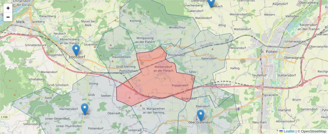 Karte des Postleitzahlen Bereichs  und der umliegenden Postleitzahlen in Deutschland