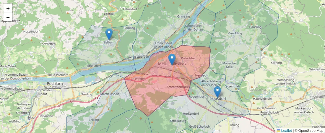 Karte des Postleitzahlen Bereichs  und der umliegenden Postleitzahlen in Deutschland