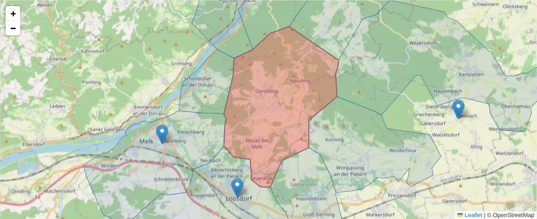 Karte des Postleitzahlen Bereichs  und der umliegenden Postleitzahlen in Deutschland