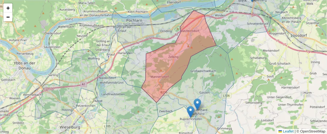 Karte des Postleitzahlen Bereichs  und der umliegenden Postleitzahlen in Deutschland