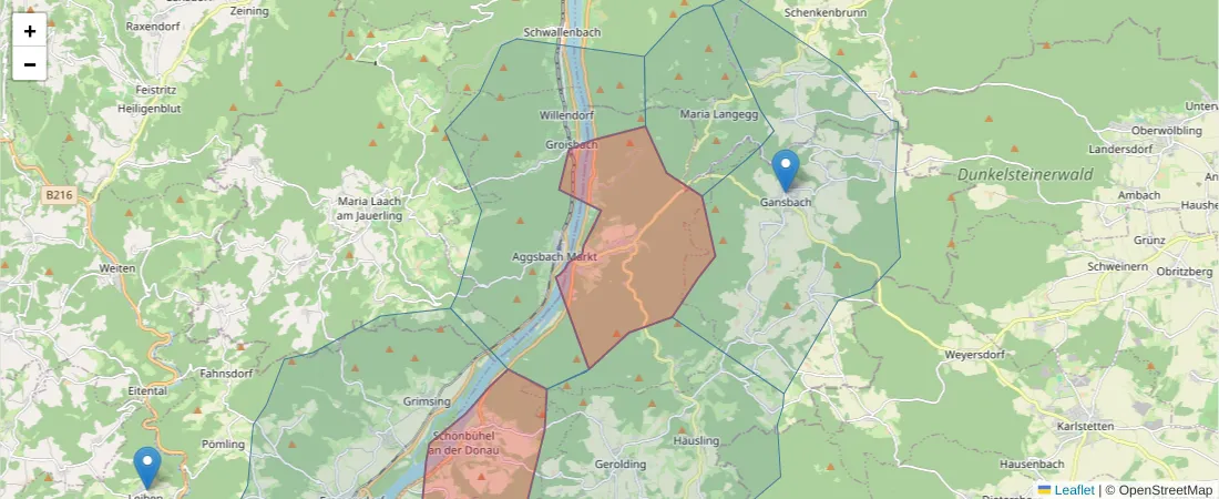 Karte des Postleitzahlen Bereichs  und der umliegenden Postleitzahlen in Deutschland