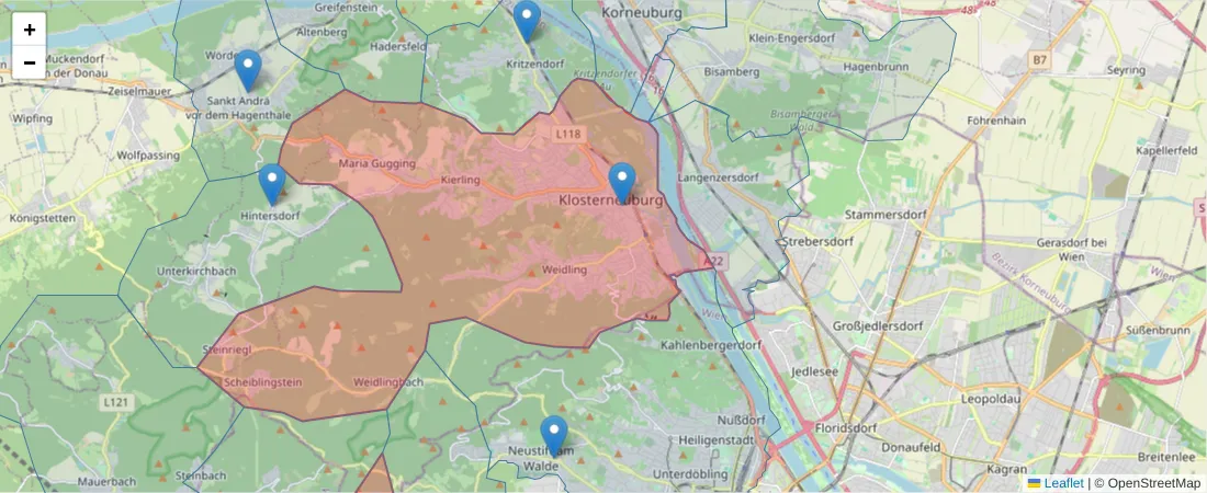 Karte des Postleitzahlen Bereichs  und der umliegenden Postleitzahlen in Deutschland