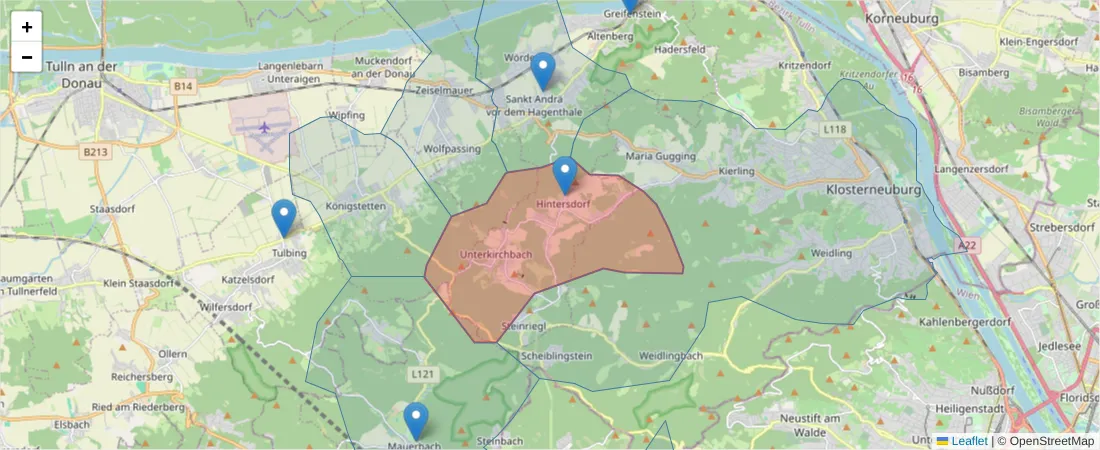 Karte des Postleitzahlen Bereichs  und der umliegenden Postleitzahlen in Deutschland