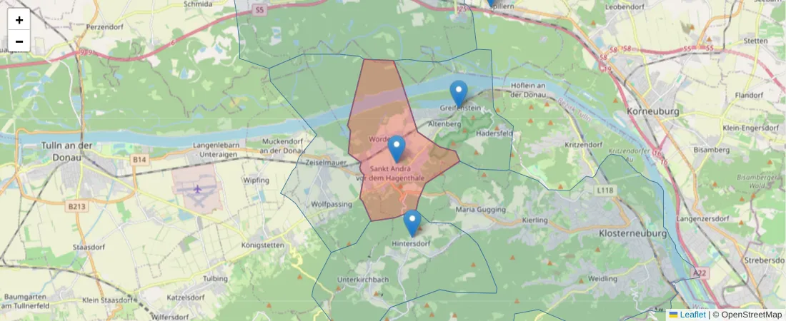 Karte des Postleitzahlen Bereichs  und der umliegenden Postleitzahlen in Deutschland