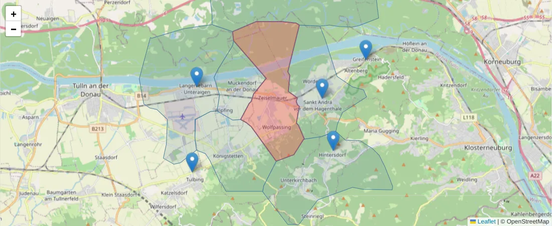 Karte des Postleitzahlen Bereichs  und der umliegenden Postleitzahlen in Deutschland