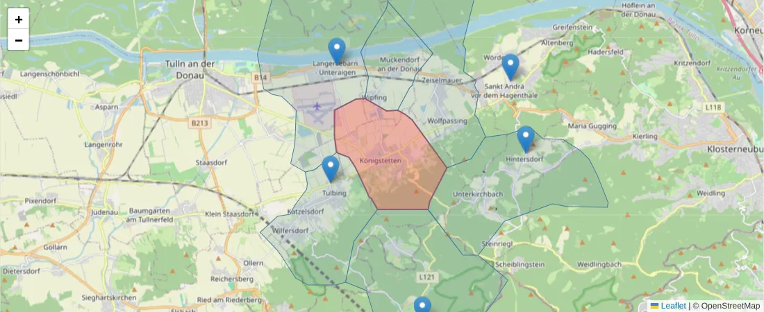 Karte des Postleitzahlen Bereichs  und der umliegenden Postleitzahlen in Deutschland
