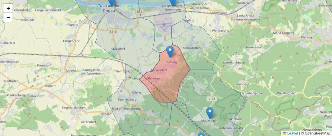 Karte des Postleitzahlen Bereichs  und der umliegenden Postleitzahlen in Deutschland