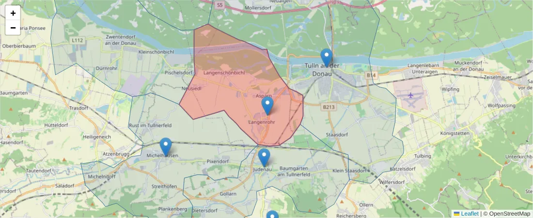 Karte des Postleitzahlen Bereichs  und der umliegenden Postleitzahlen in Deutschland