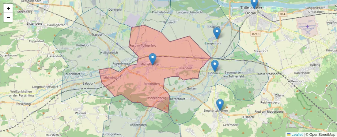Karte des Postleitzahlen Bereichs  und der umliegenden Postleitzahlen in Deutschland