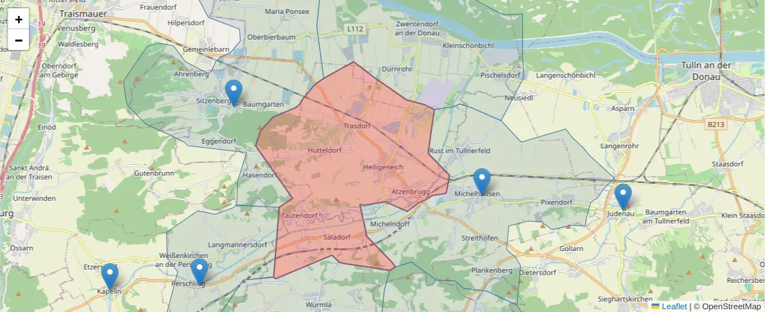 Karte des Postleitzahlen Bereichs  und der umliegenden Postleitzahlen in Deutschland
