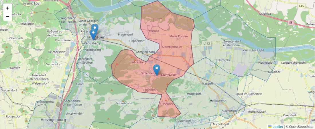 Karte des Postleitzahlen Bereichs  und der umliegenden Postleitzahlen in Deutschland