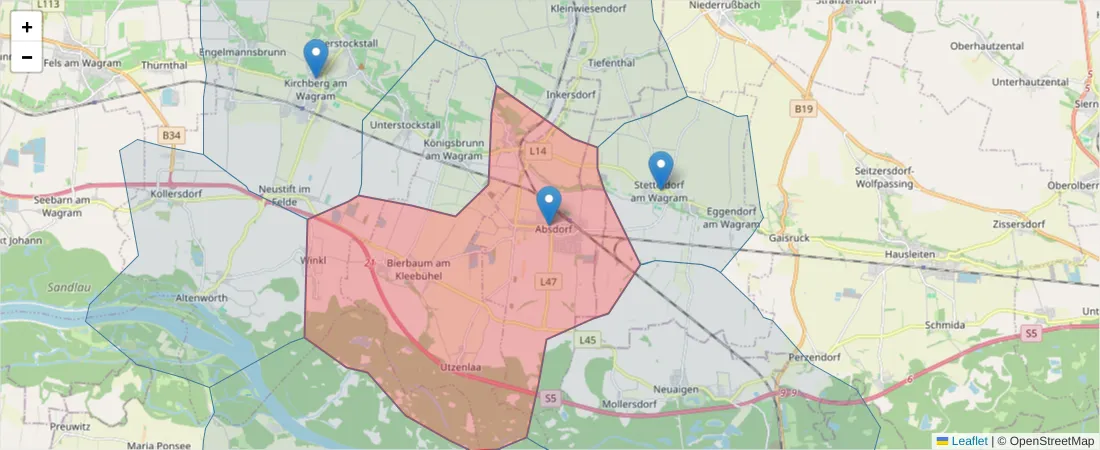 Karte des Postleitzahlen Bereichs  und der umliegenden Postleitzahlen in Deutschland