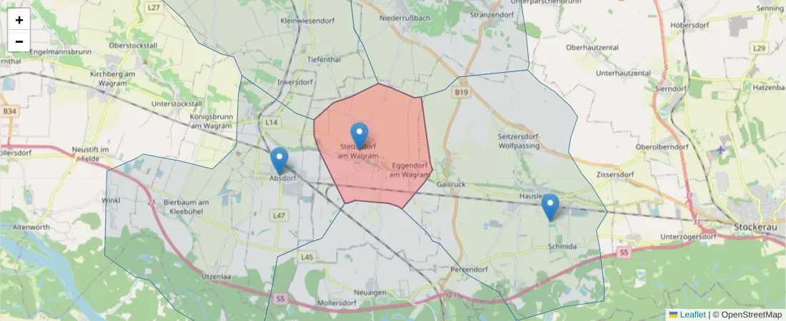 Karte des Postleitzahlen Bereichs  und der umliegenden Postleitzahlen in Deutschland