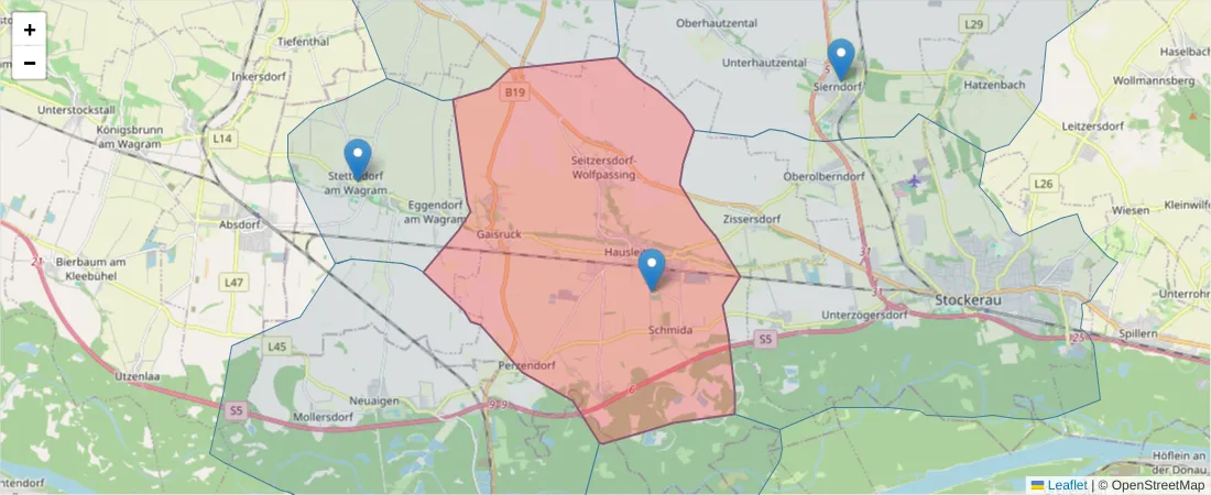 Karte des Postleitzahlen Bereichs  und der umliegenden Postleitzahlen in Deutschland