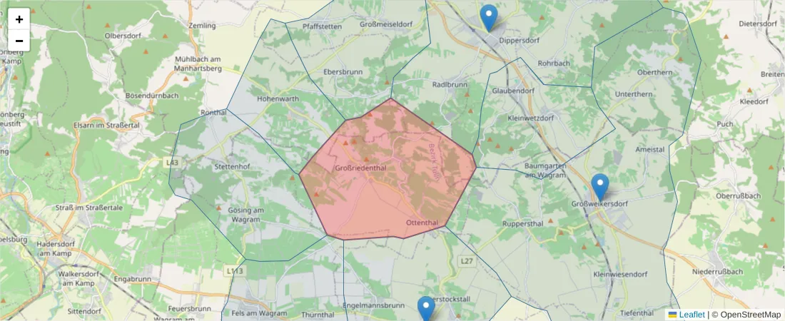 Karte des Postleitzahlen Bereichs  und der umliegenden Postleitzahlen in Deutschland