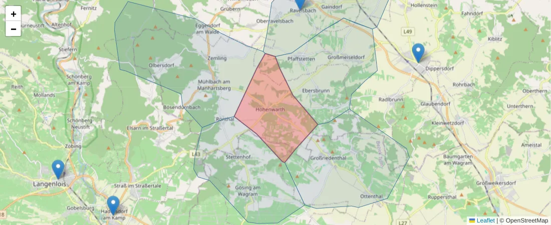 Karte des Postleitzahlen Bereichs  und der umliegenden Postleitzahlen in Deutschland