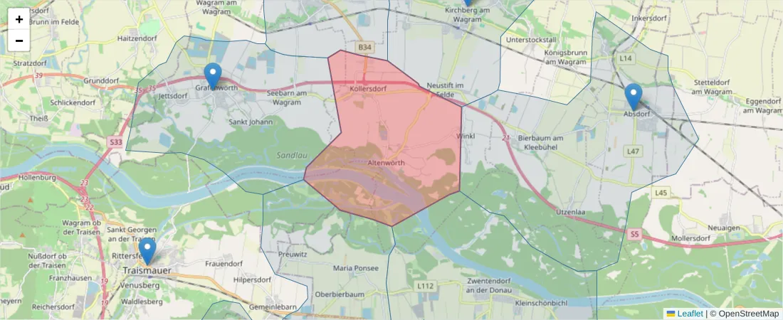 Karte des Postleitzahlen Bereichs  und der umliegenden Postleitzahlen in Deutschland