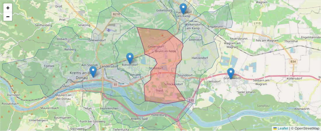 Karte des Postleitzahlen Bereichs  und der umliegenden Postleitzahlen in Deutschland