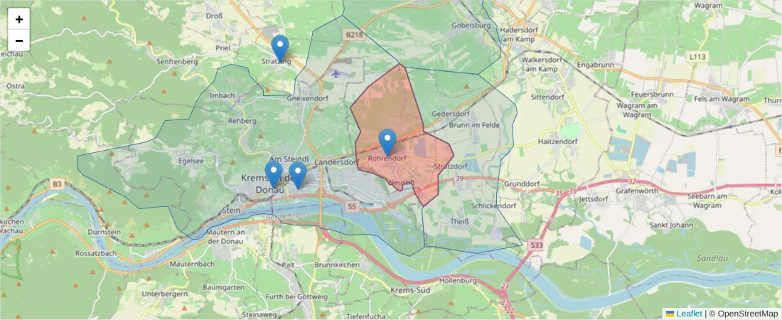 Karte des Postleitzahlen Bereichs  und der umliegenden Postleitzahlen in Deutschland
