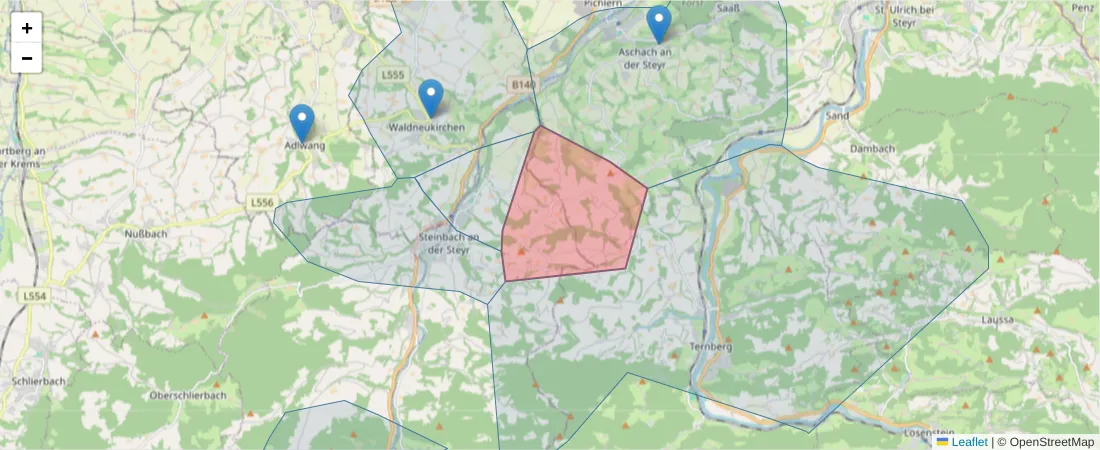 Karte des Postleitzahlen Bereichs  und der umliegenden Postleitzahlen in Deutschland