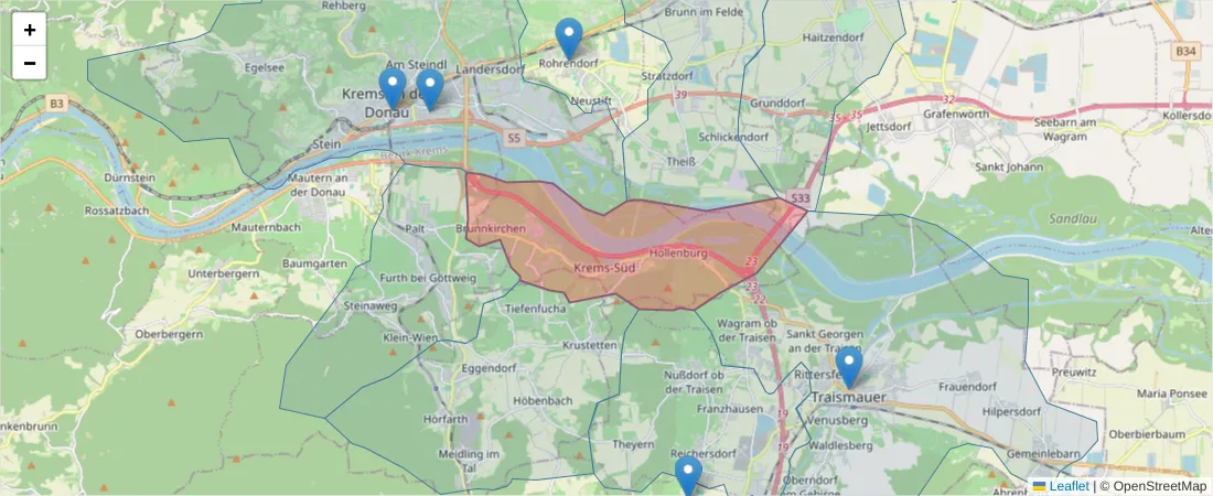 Karte des Postleitzahlen Bereichs  und der umliegenden Postleitzahlen in Deutschland