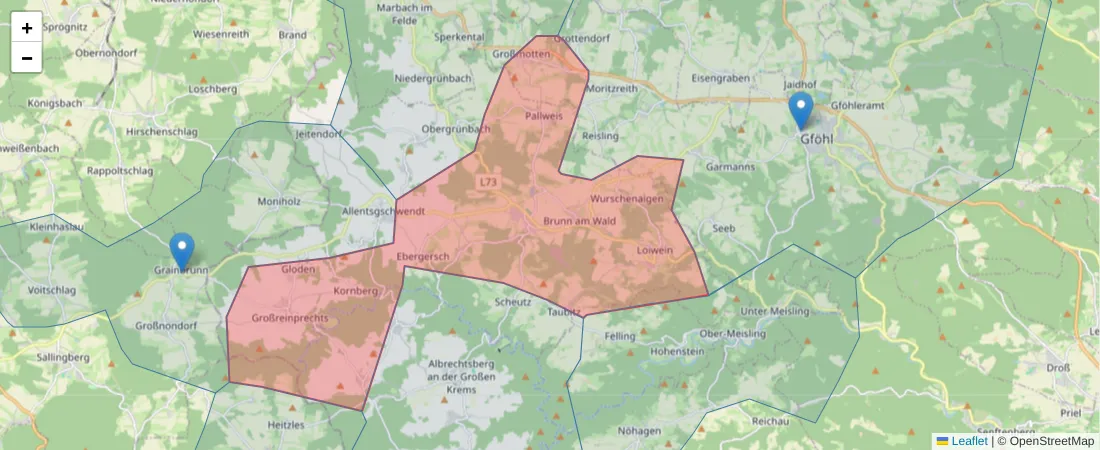Karte des Postleitzahlen Bereichs  und der umliegenden Postleitzahlen in Deutschland