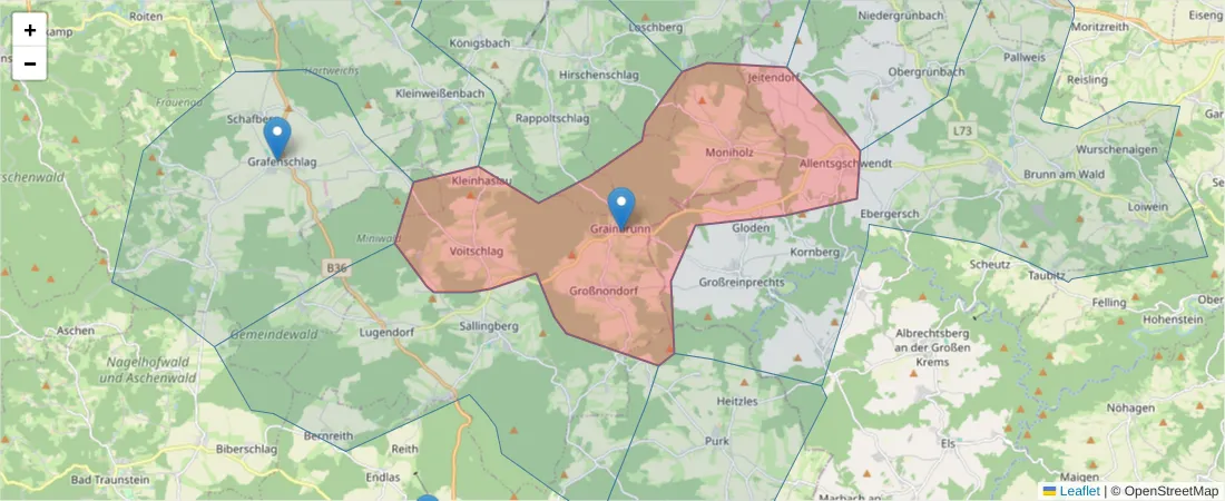 Karte des Postleitzahlen Bereichs  und der umliegenden Postleitzahlen in Deutschland