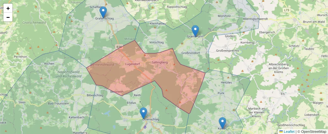Karte des Postleitzahlen Bereichs  und der umliegenden Postleitzahlen in Deutschland