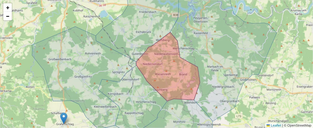 Karte des Postleitzahlen Bereichs  und der umliegenden Postleitzahlen in Deutschland