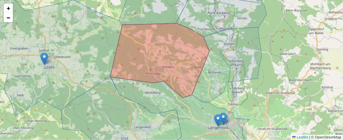 Karte des Postleitzahlen Bereichs  und der umliegenden Postleitzahlen in Deutschland