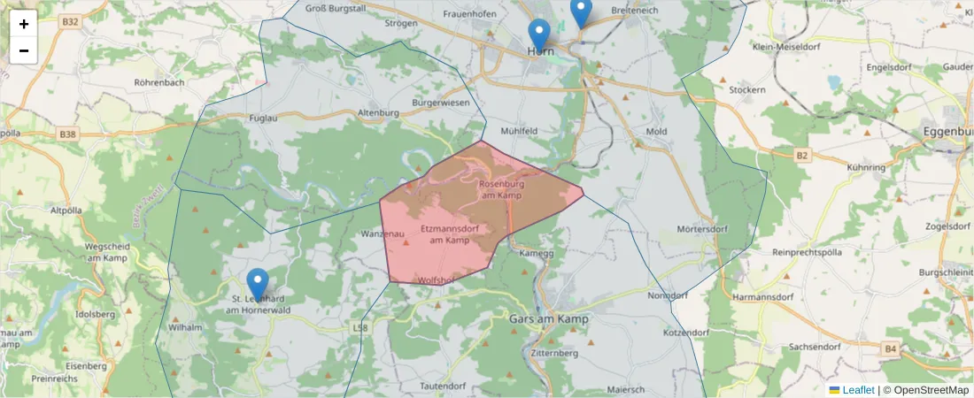 Karte des Postleitzahlen Bereichs  und der umliegenden Postleitzahlen in Deutschland