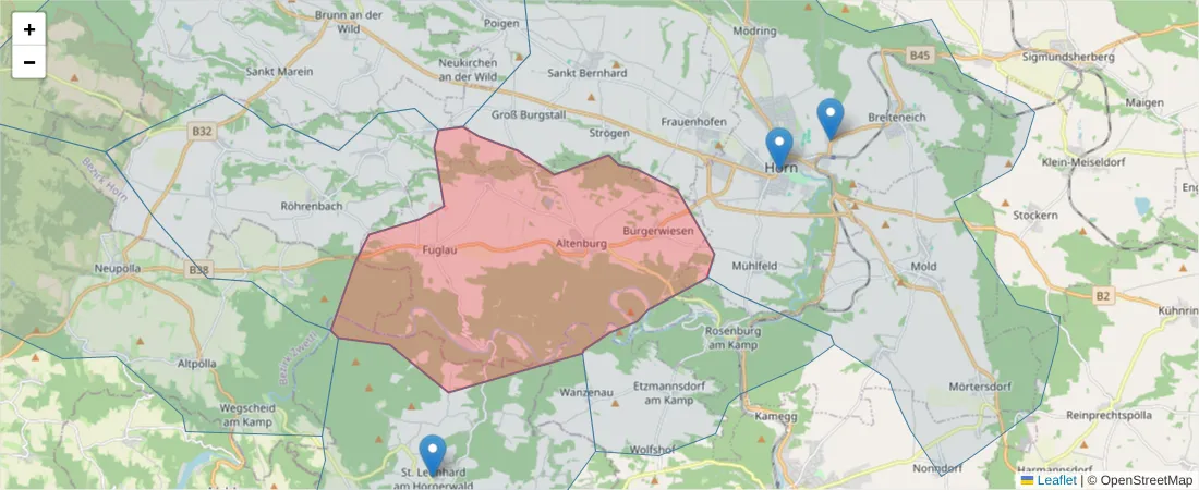 Karte des Postleitzahlen Bereichs  und der umliegenden Postleitzahlen in Deutschland