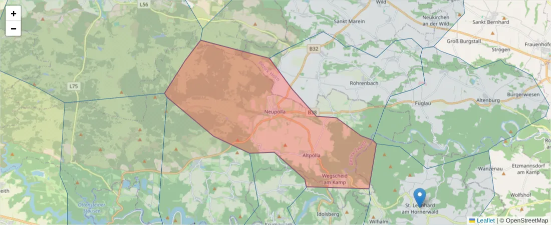 Karte des Postleitzahlen Bereichs  und der umliegenden Postleitzahlen in Deutschland