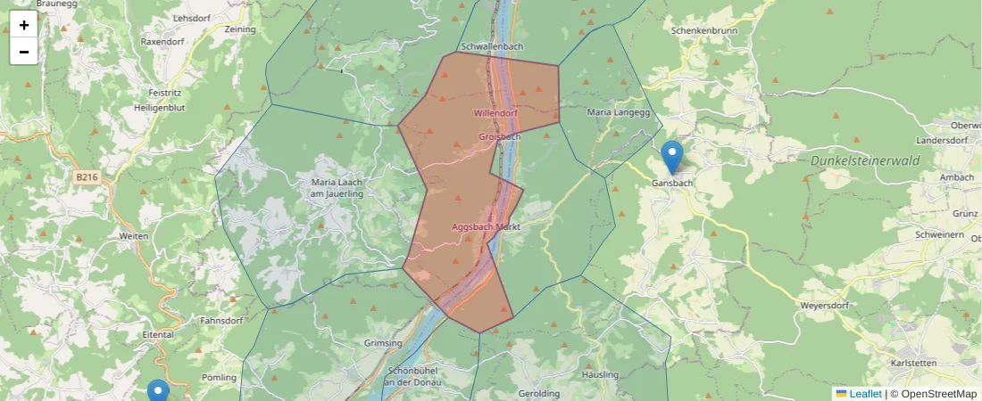 Karte des Postleitzahlen Bereichs  und der umliegenden Postleitzahlen in Deutschland
