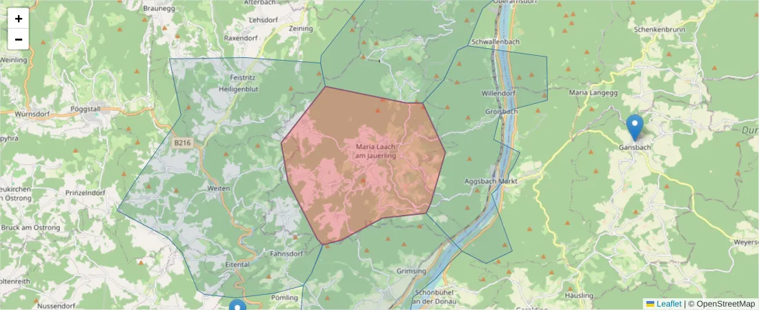 Karte des Postleitzahlen Bereichs  und der umliegenden Postleitzahlen in Deutschland