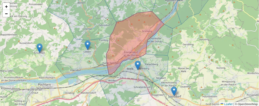 Karte des Postleitzahlen Bereichs  und der umliegenden Postleitzahlen in Deutschland