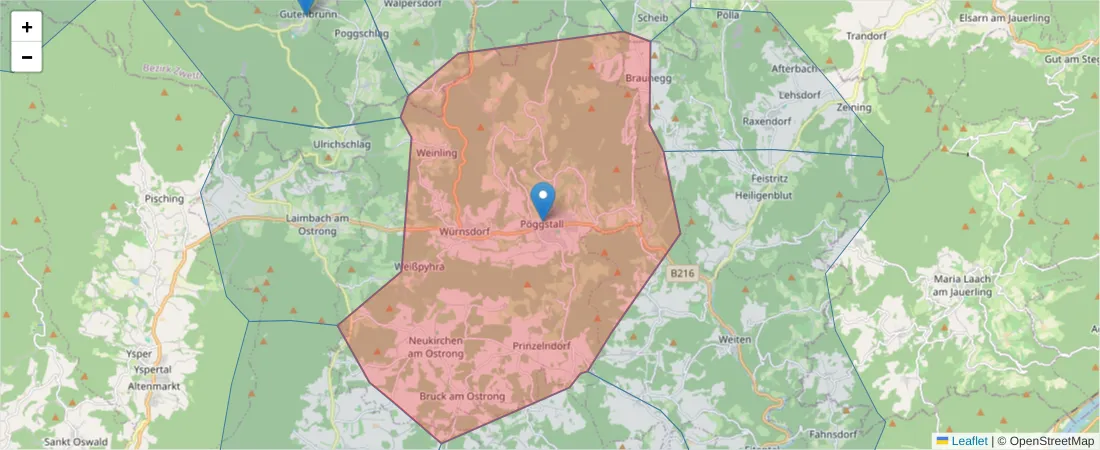 Karte des Postleitzahlen Bereichs  und der umliegenden Postleitzahlen in Deutschland
