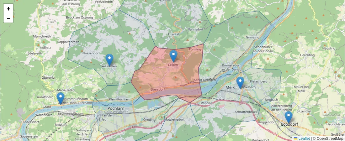 Karte des Postleitzahlen Bereichs  und der umliegenden Postleitzahlen in Deutschland