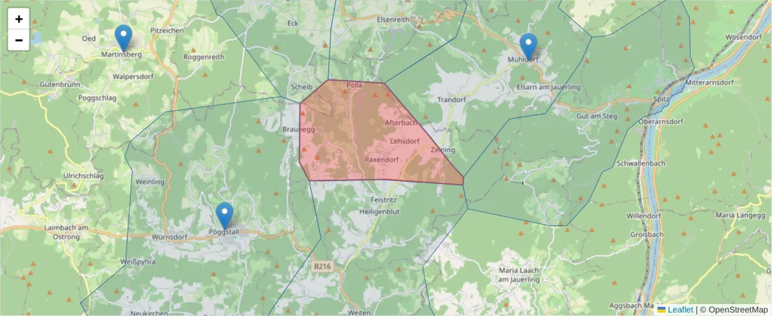Karte des Postleitzahlen Bereichs  und der umliegenden Postleitzahlen in Deutschland