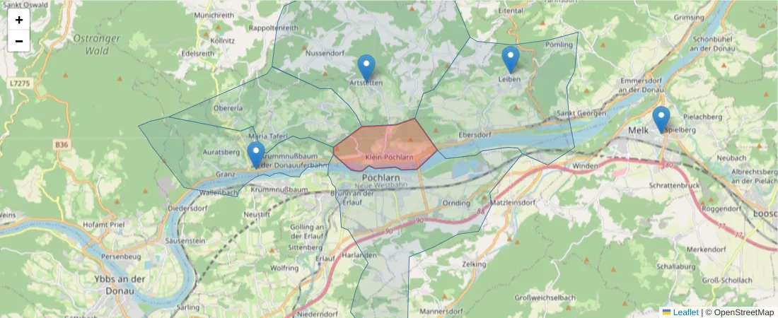 Karte des Postleitzahlen Bereichs  und der umliegenden Postleitzahlen in Deutschland