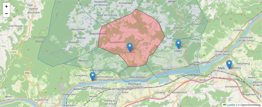 Karte des Postleitzahlen Bereichs  und der umliegenden Postleitzahlen in Deutschland