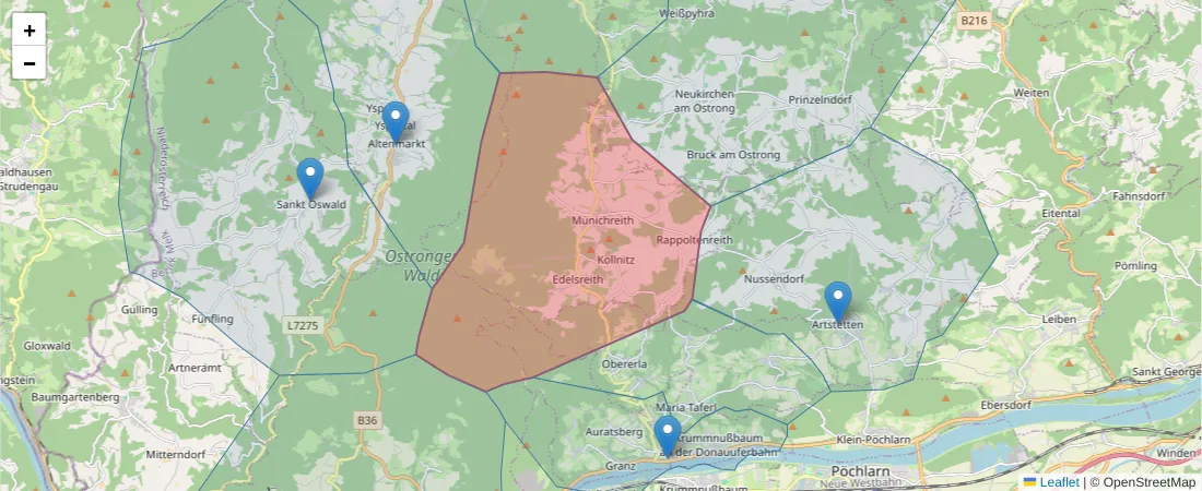 Karte des Postleitzahlen Bereichs  und der umliegenden Postleitzahlen in Deutschland