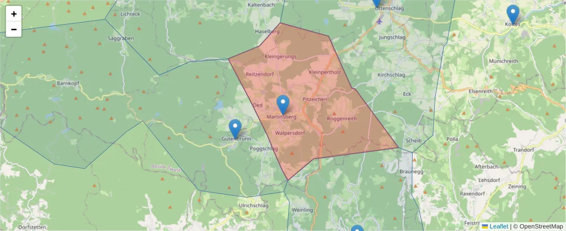 Karte des Postleitzahlen Bereichs  und der umliegenden Postleitzahlen in Deutschland