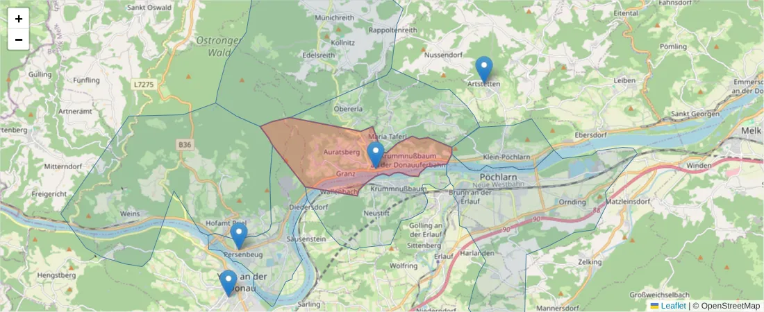 Karte des Postleitzahlen Bereichs  und der umliegenden Postleitzahlen in Deutschland