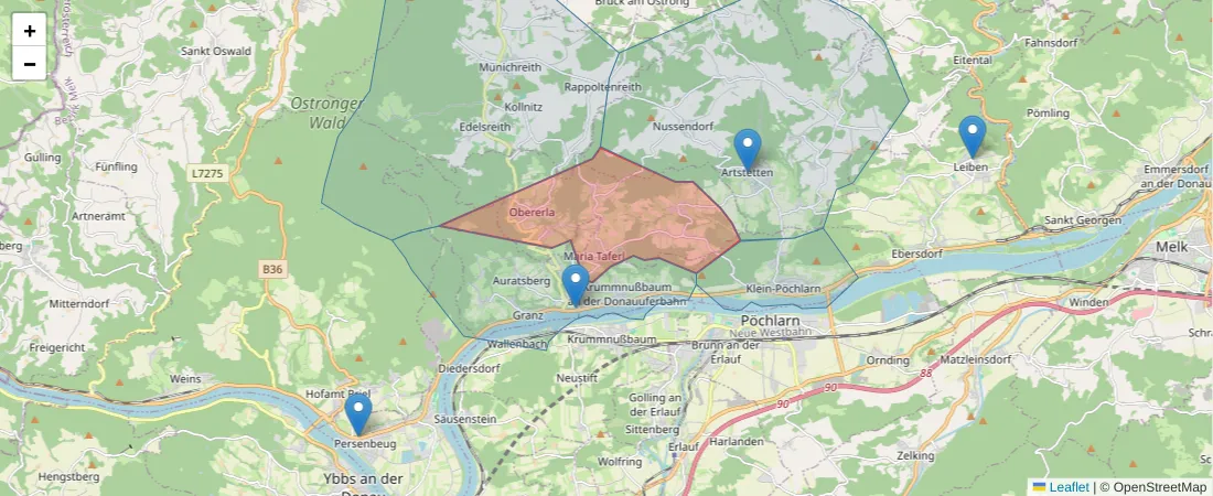 Karte des Postleitzahlen Bereichs  und der umliegenden Postleitzahlen in Deutschland