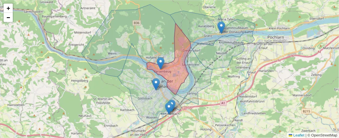 Karte des Postleitzahlen Bereichs  und der umliegenden Postleitzahlen in Deutschland