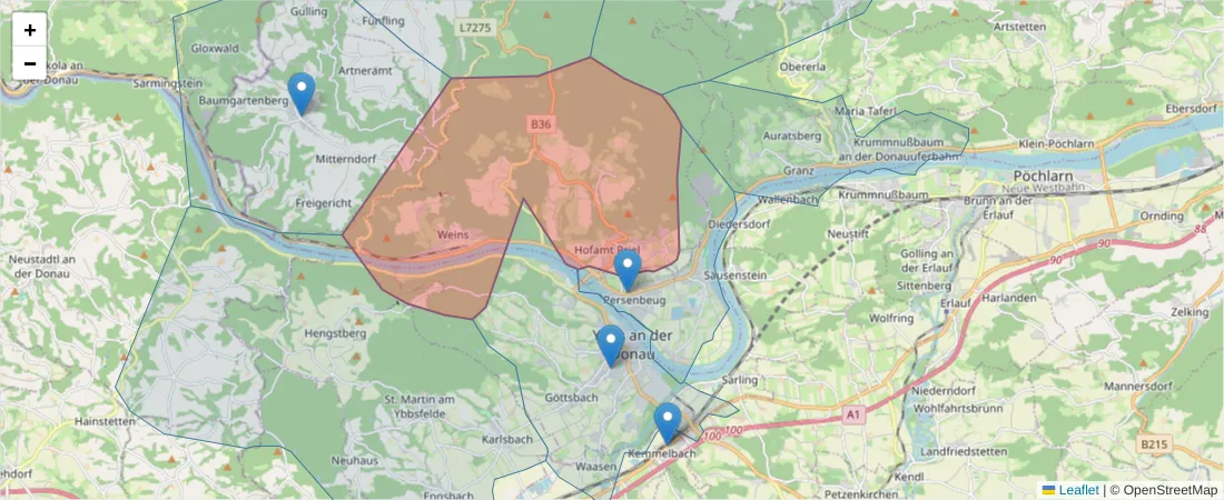 Karte des Postleitzahlen Bereichs  und der umliegenden Postleitzahlen in Deutschland