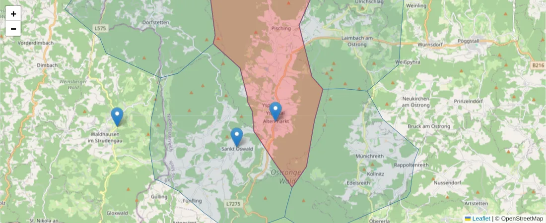Karte des Postleitzahlen Bereichs  und der umliegenden Postleitzahlen in Deutschland