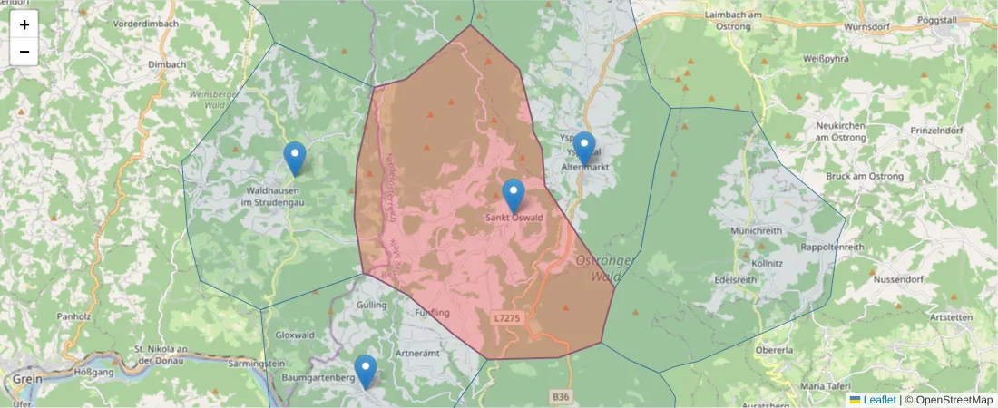 Karte des Postleitzahlen Bereichs  und der umliegenden Postleitzahlen in Deutschland